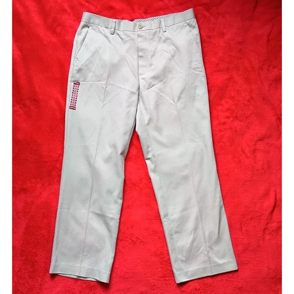 Mens Dress Pants Trousers Never Iron Beige Flat Front Size 36x30 Denver Hayes